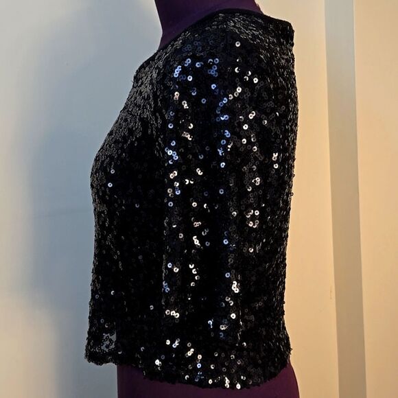 Material Girl Black Sequin Crop Blouse - Picture 5 of 8